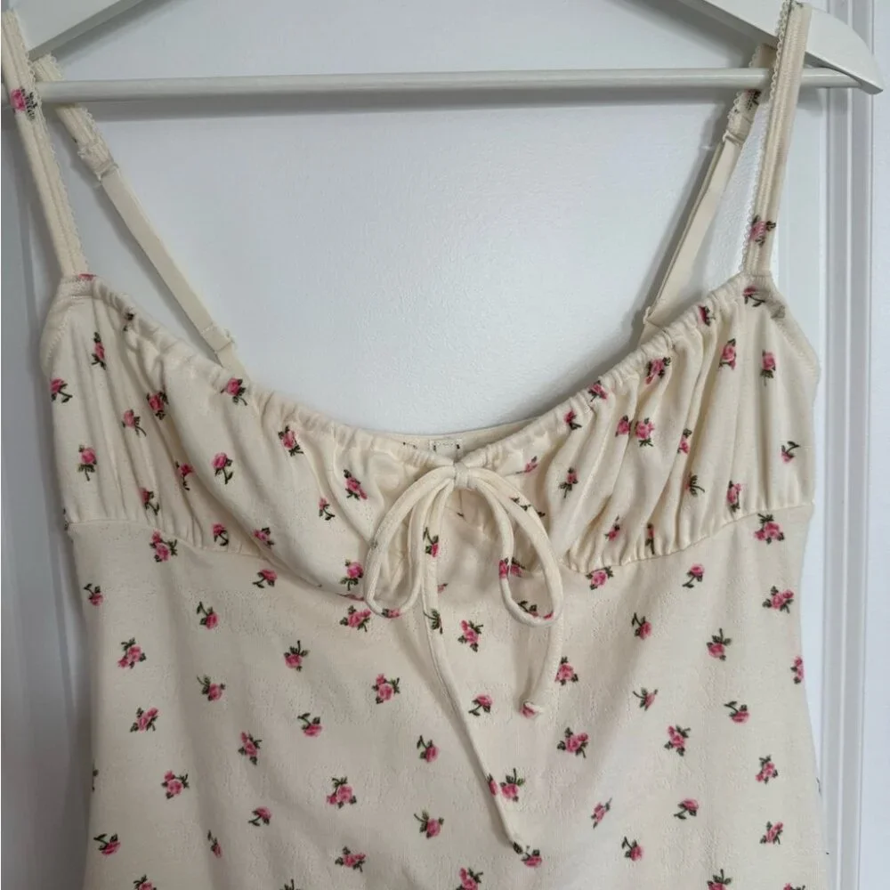 SKIMS NWOT Logo Pointelle Floral Cream Mini Dress - Picture 4 of 9